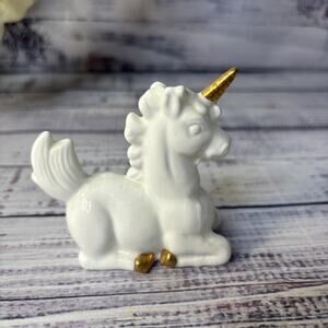 Vintage White Bone China Miniature Unicorn Figurine Gold Horn